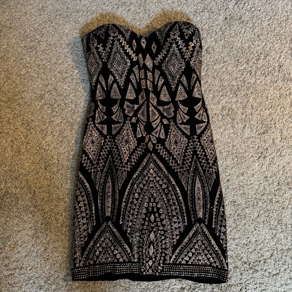 Black Bodycom Dress Gold Glitter Small Mini Dress